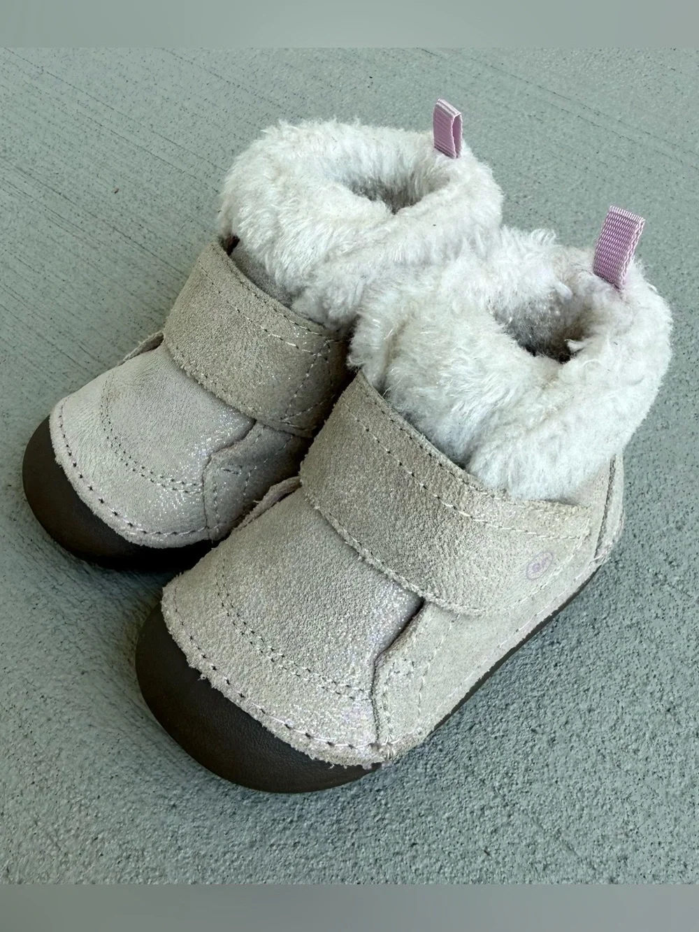 Stride Rite Soft Motion Sophie Boots Champagne Color Faux Fur Top 3M Baby Girl